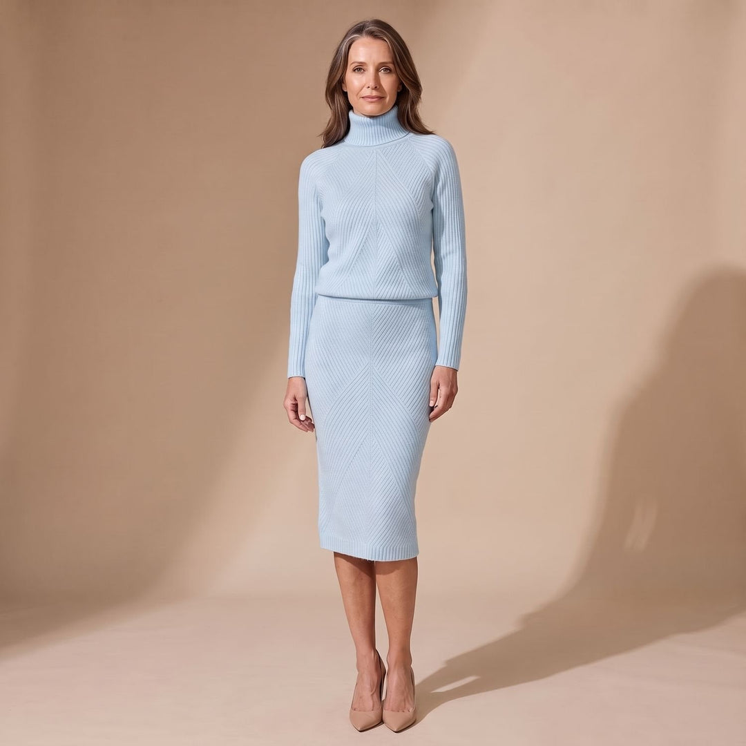 Veldwyn | Damen Strickpullover Zweiteiler Midi-Rock - Light Blue - Image 3
