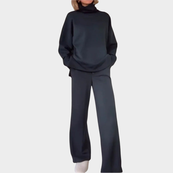 Velmara | Damen Rollkragen Pullover Set Weite Hose - Dark Grey - Image 2