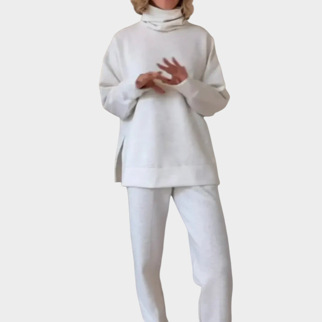 Velmara | Damen Rollkragen Pullover Set Weite Hose - Dark Grey - Image 3