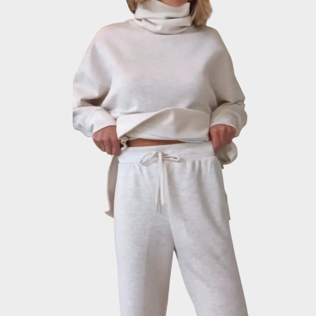 Velmara | Damen Rollkragen Pullover Set Weite Hose - Dark Grey - Image 4