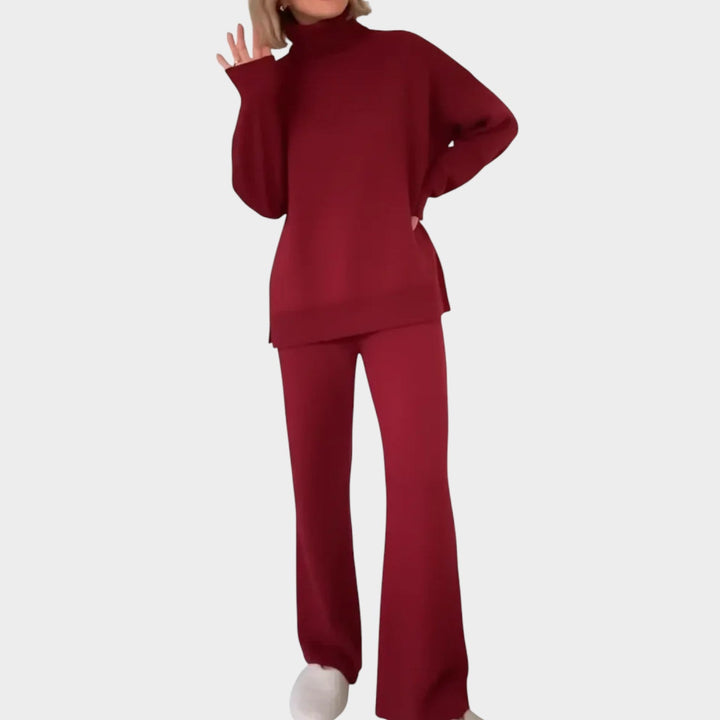 Velmara | Damen Rollkragen Pullover Set Weite Hose - Dark Grey - Image 5