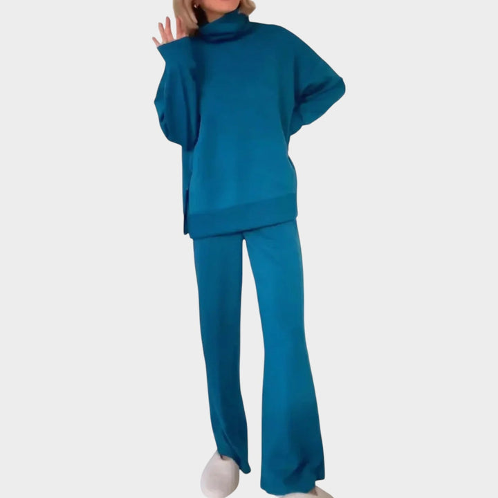 Velmara | Damen Rollkragen Pullover Set Weite Hose - Dark Grey - Image 6