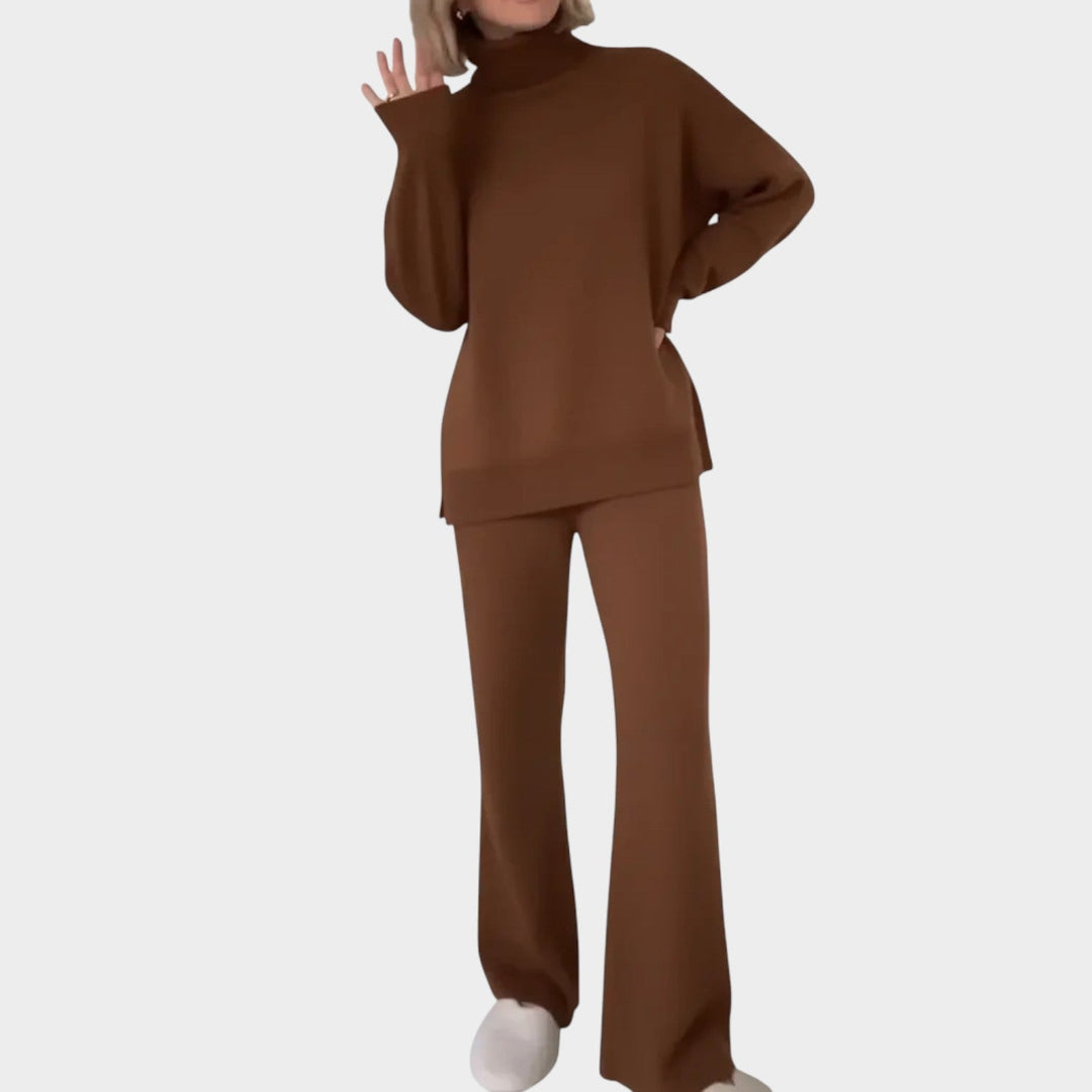 Velmara | Damen Rollkragen Pullover Set Weite Hose - Dark Grey - Image 7