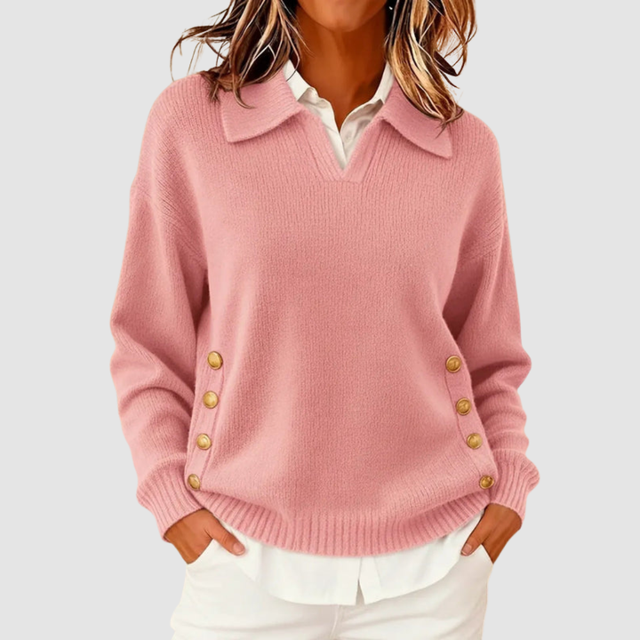 Velmona | Damen Strickpullover mit Kragen - Image 2