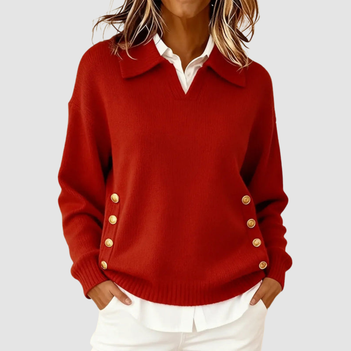 Velmona | Damen Strickpullover mit Kragen - Image 3