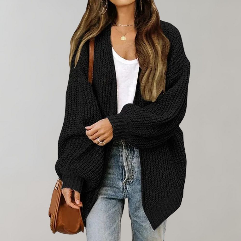 Vordane | Damen Oversize Strickjacke Offen - Black - Image 1