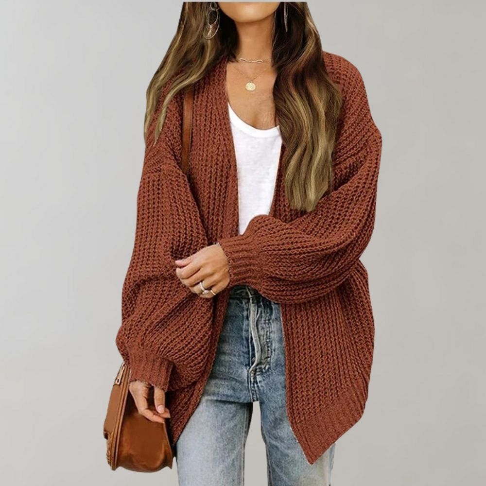 Vordane | Damen Oversize Strickjacke Offen - Black - Image 2