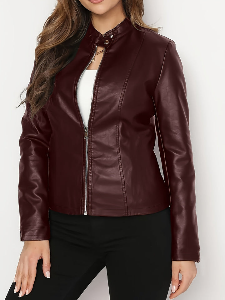 Vordena | Damen Kunstleder Bikerjacke mit Stehkragen - Image 8