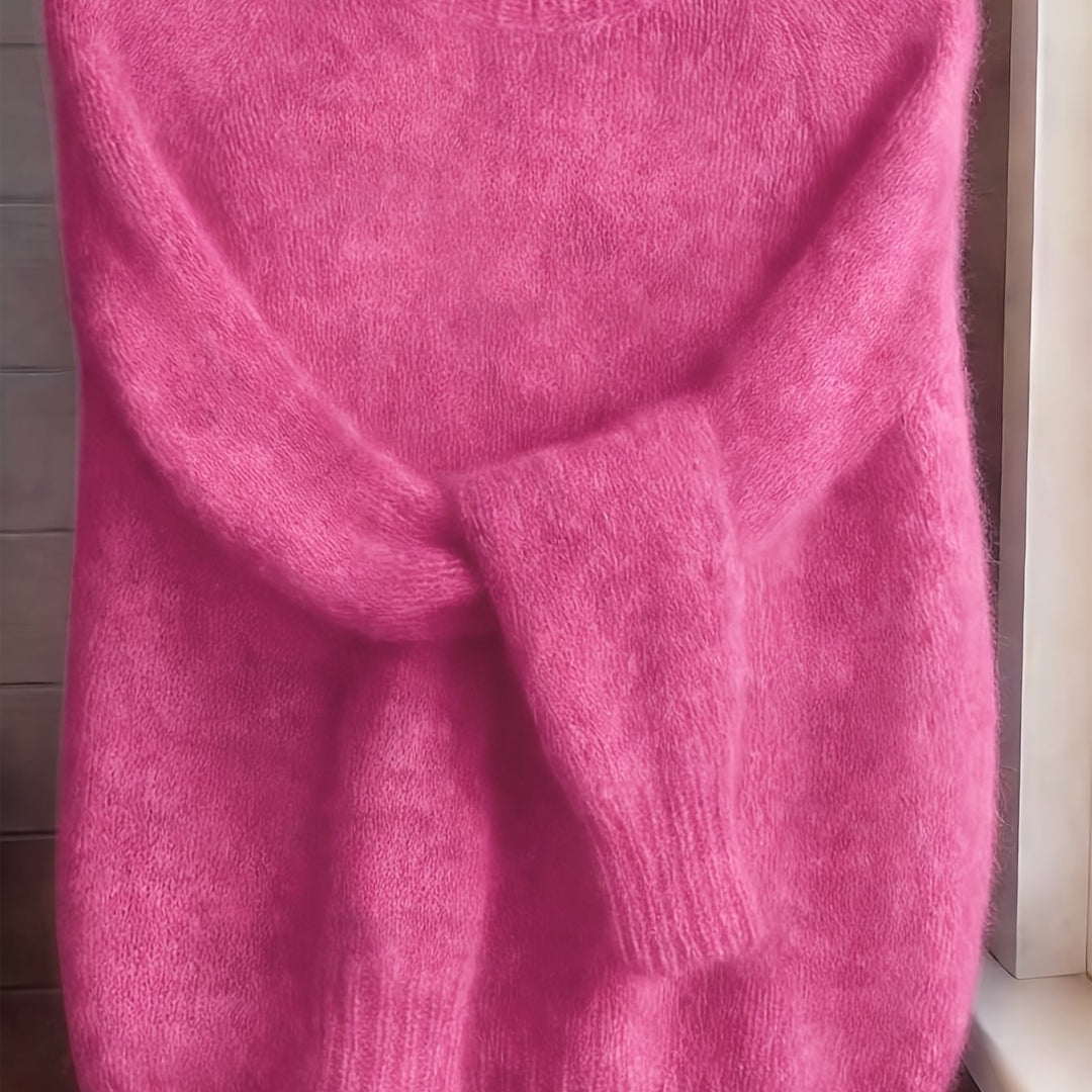 Vordis | Damen Flauschiger Oversize Strickpullover - Pink - Image 10