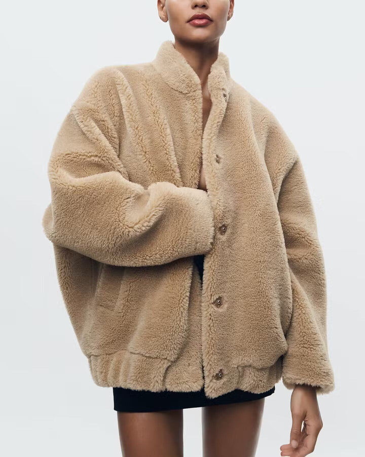 Vordis | Damen Teddyjacke Oversize Bombergröße - Camel - Image 1