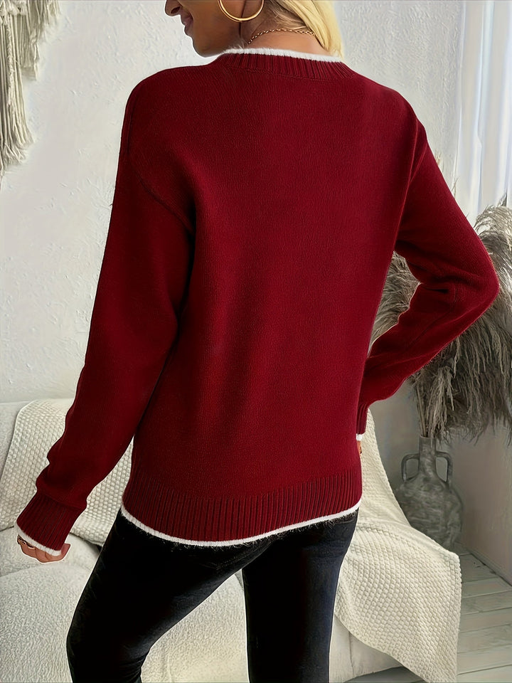 Vordis | Damen Weihnachtspullover mit Schneeflocken-Muster - Burgundy - Image 3