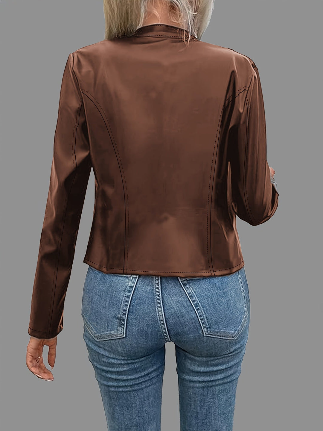 Vordvaine | Damen Kunstleder Jacke Cropped Fit - Brown - Image 3