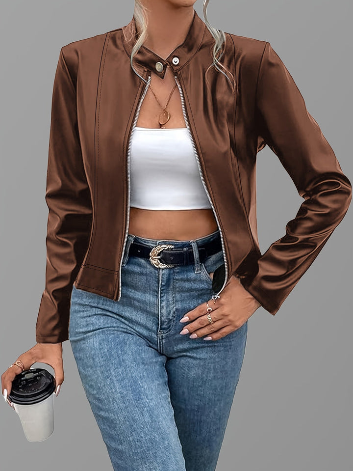 Vordvaine | Damen Kunstleder Jacke Cropped Fit - Brown - Image 4