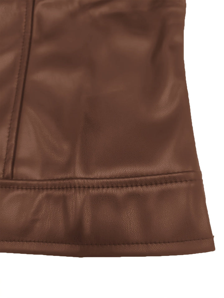 Vordvaine | Damen Kunstleder Jacke Cropped Fit - Brown - Image 5