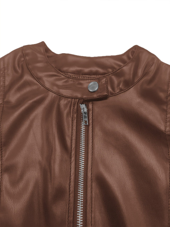 Vordvaine | Damen Kunstleder Jacke Cropped Fit - Brown - Image 7
