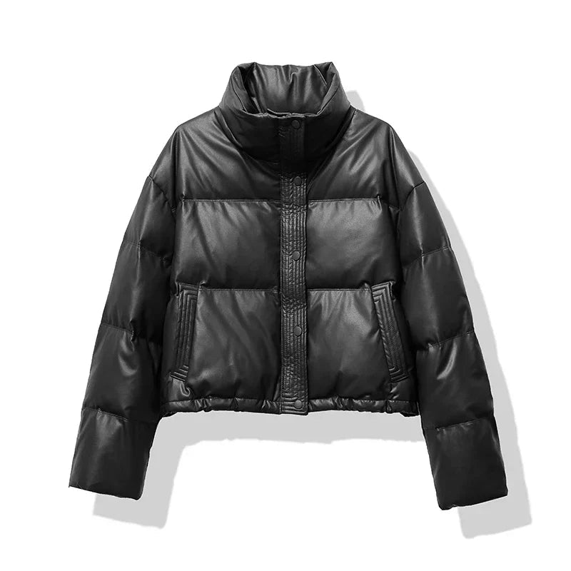 Vordvaine | Damen Winterjacke Gesteppte Kunstlederjacke - Image 2