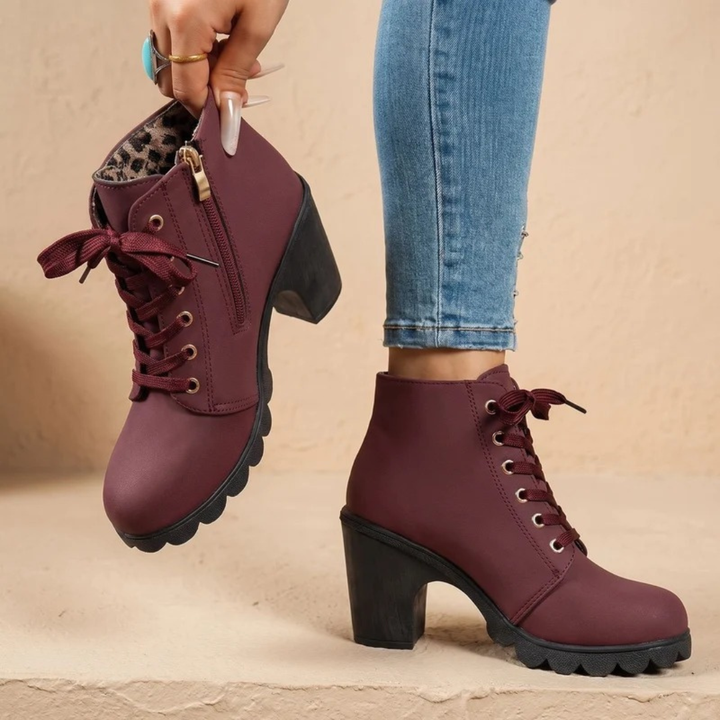 Vordwen | Damen Stiefeletten Blockabsatz Schnürer - Image 1