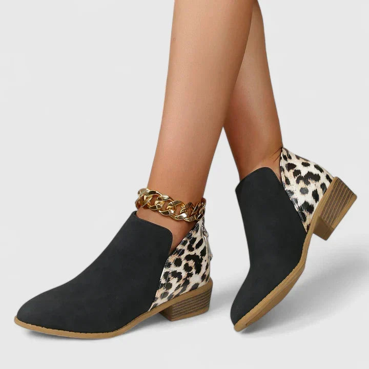 Vordwyn | Damen Stiefeletten Leopardenmuster Blockabsatz - Image 1