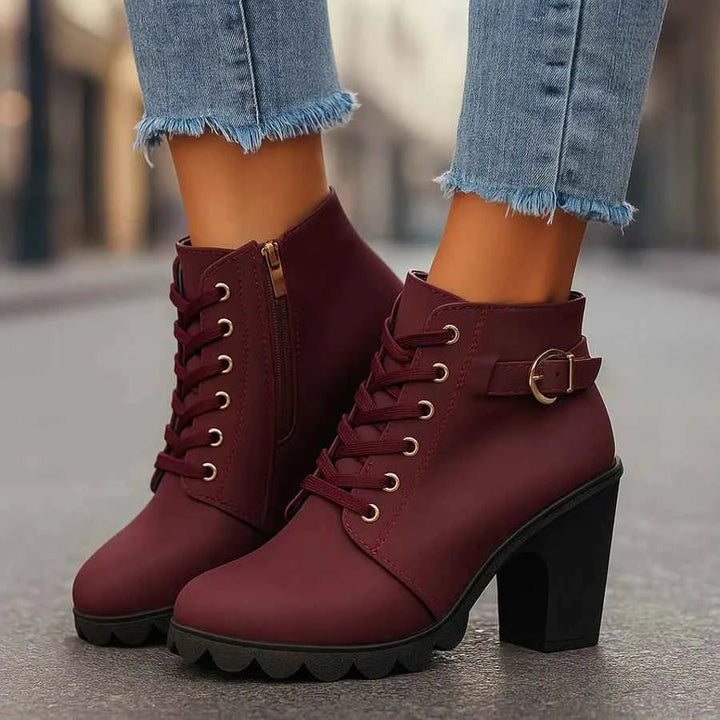 Vordwyn | Damen Winterstiefel Schnürstiefelette mit Absatz - Burgundy - Image 1