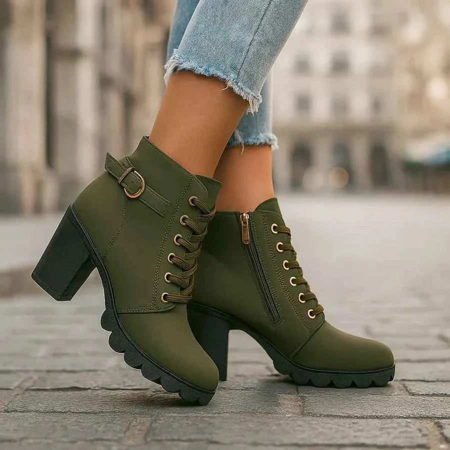 Vordwyn | Damen Winterstiefel Schnürstiefelette mit Absatz - Burgundy - Image 2