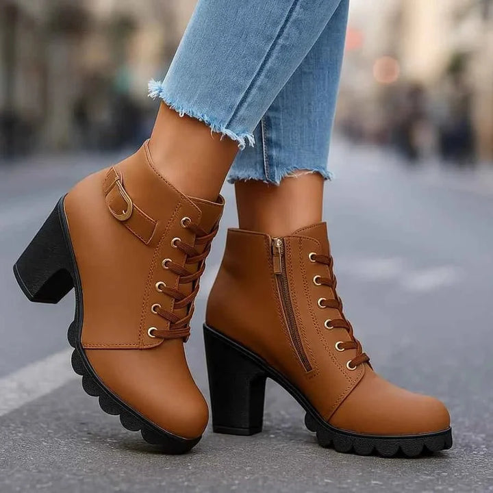 Vordwyn | Damen Winterstiefel Schnürstiefelette mit Absatz - Burgundy - Image 3