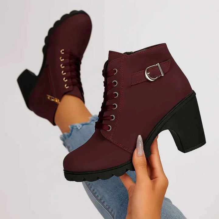 Vordwyn | Damen Winterstiefel Schnürstiefelette mit Absatz - Burgundy - Image 7