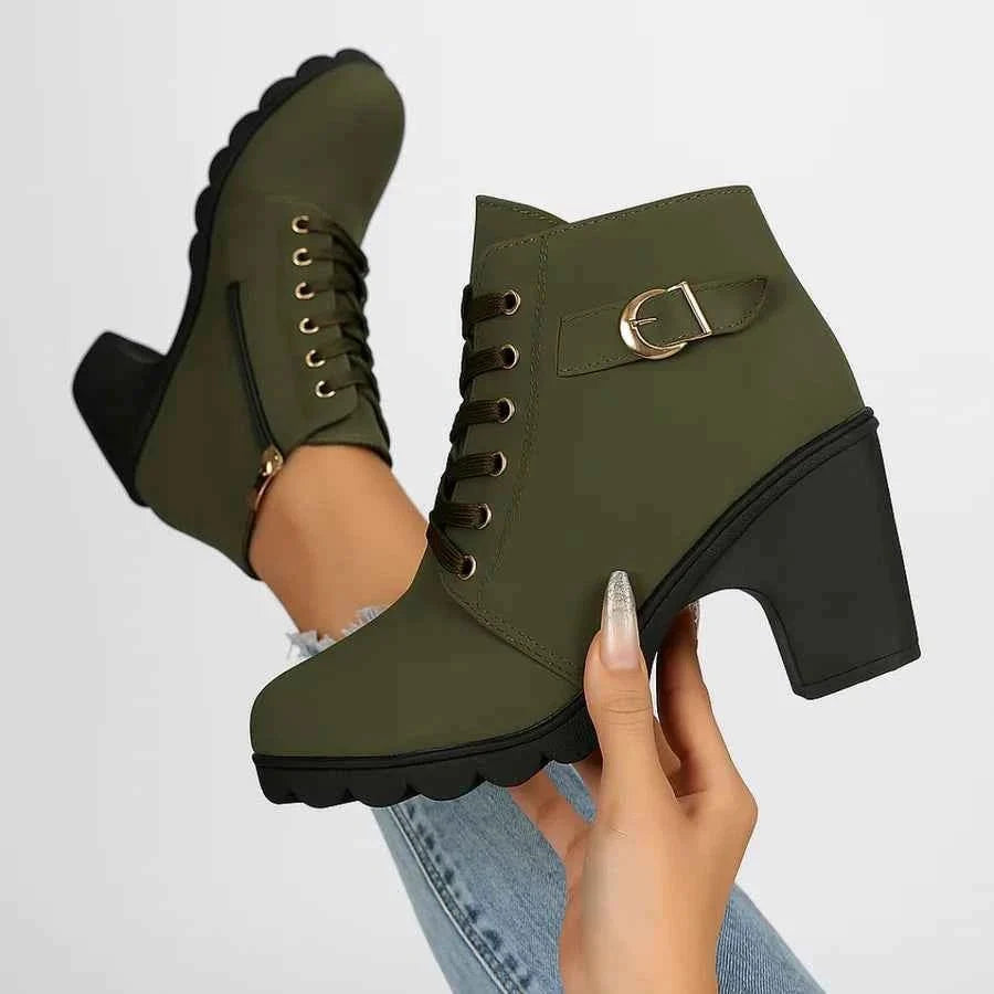 Vordwyn | Damen Winterstiefel Schnürstiefelette mit Absatz - Burgundy - Image 8