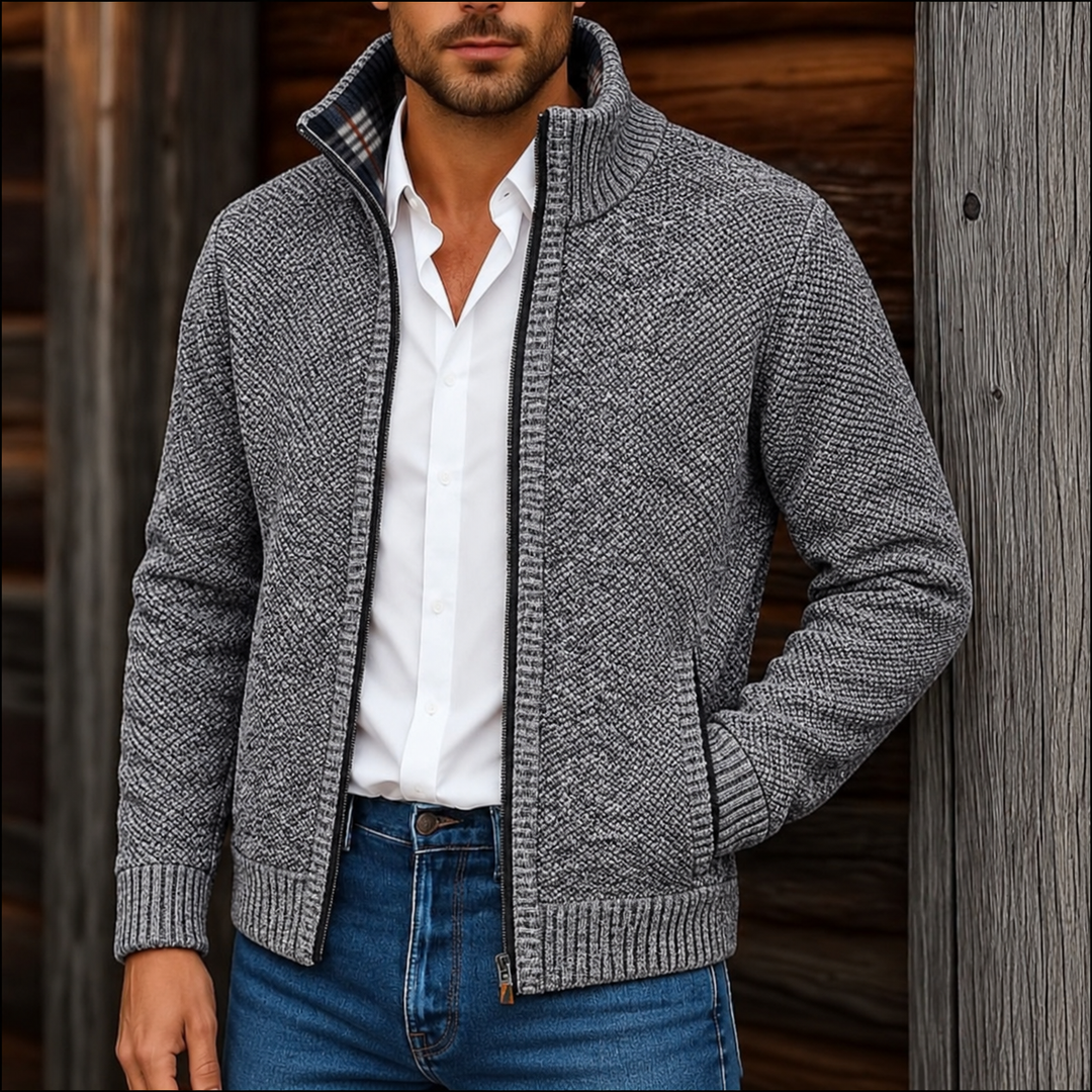 Walfried | Herren Strickjacke Reißverschluss Stehkragen - Grey - Image 1