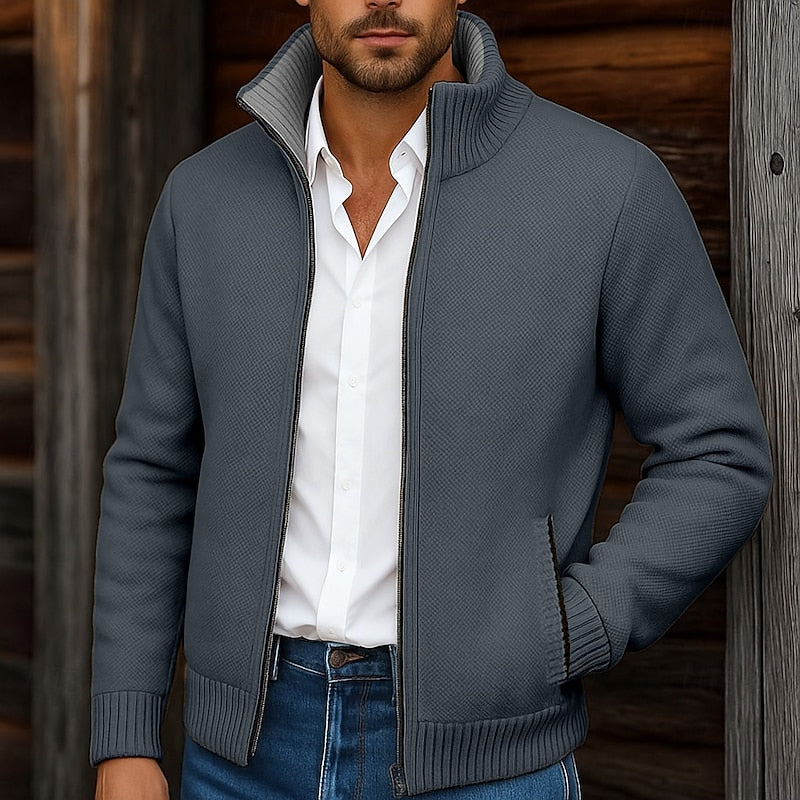 Walfried | Herren Strickjacke Reißverschluss Stehkragen - Grey - Image 6