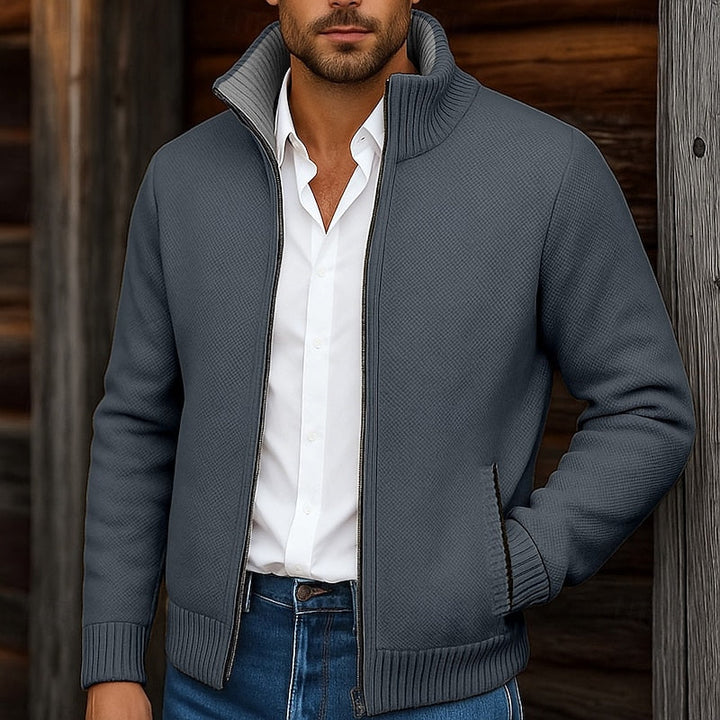 Walfried | Herren Strickjacke Reißverschluss Stehkragen - Grey - Image 6