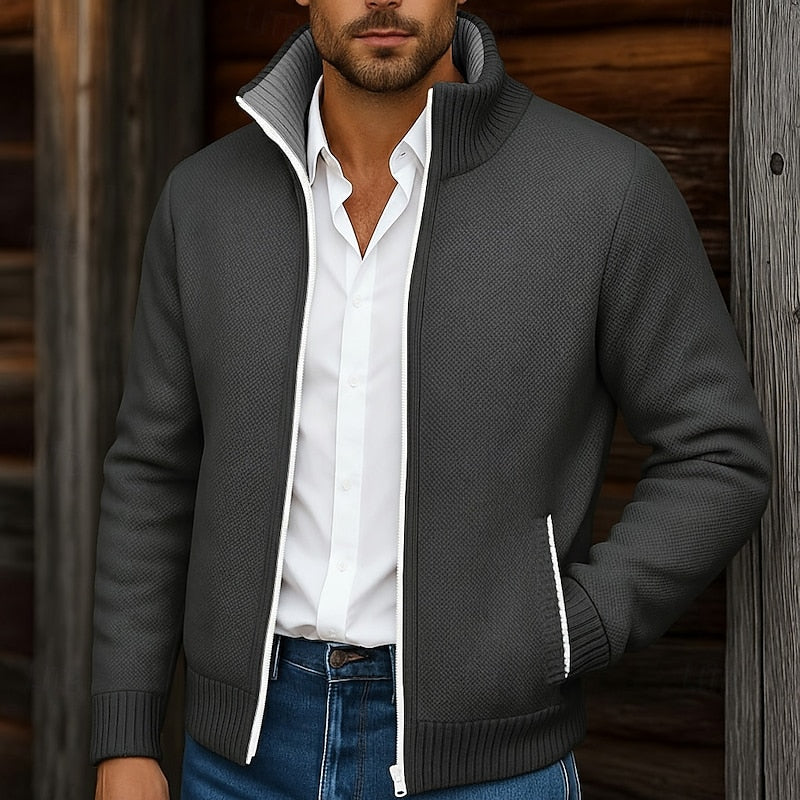 Walfried | Herren Strickjacke Reißverschluss Stehkragen - Grey - Image 8