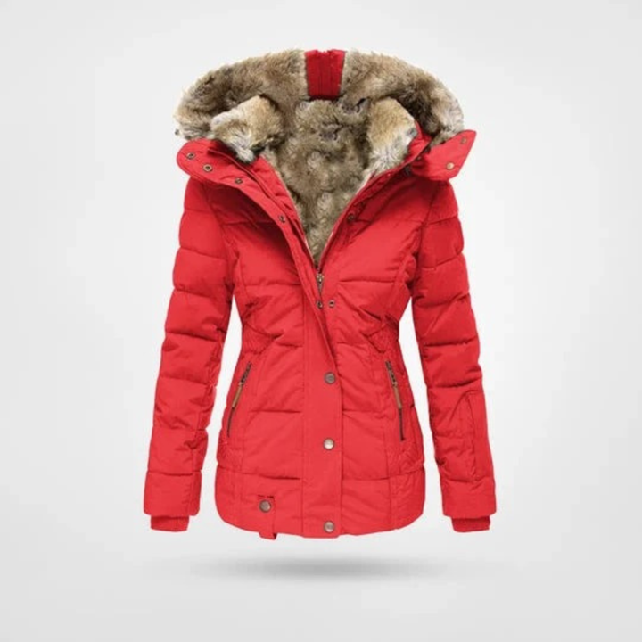 Welvara | Damen Winterjacke mit Kapuze Gefüttert - Red - Image 2