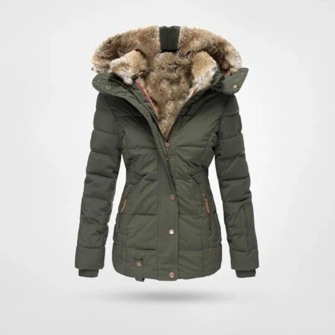 Welvara | Damen Winterjacke mit Kapuze Gefüttert - Red - Image 4