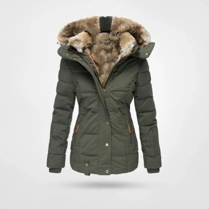 Welvara | Damen Winterjacke mit Kapuze Gefüttert - Red - Image 4