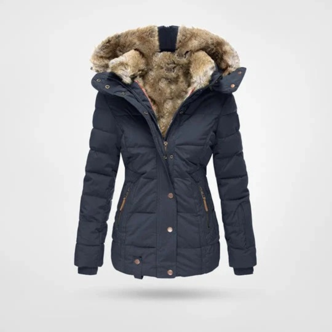 Welvara | Damen Winterjacke mit Kapuze Gefüttert - Red - Image 5