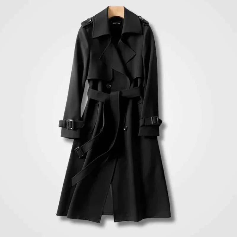 Welvorn | Damen Langer Trenchcoat mit Gürtel - Black - Image 1