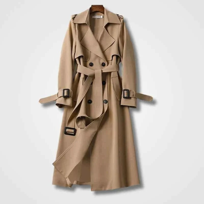 Welvorn | Damen Langer Trenchcoat mit Gürtel - Black - Image 3