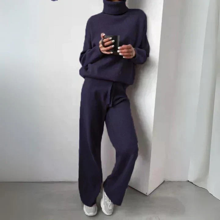 Wibra | Damen Strickset Rollkragen Pullover &amp; Weithose - Taupe - Image 6