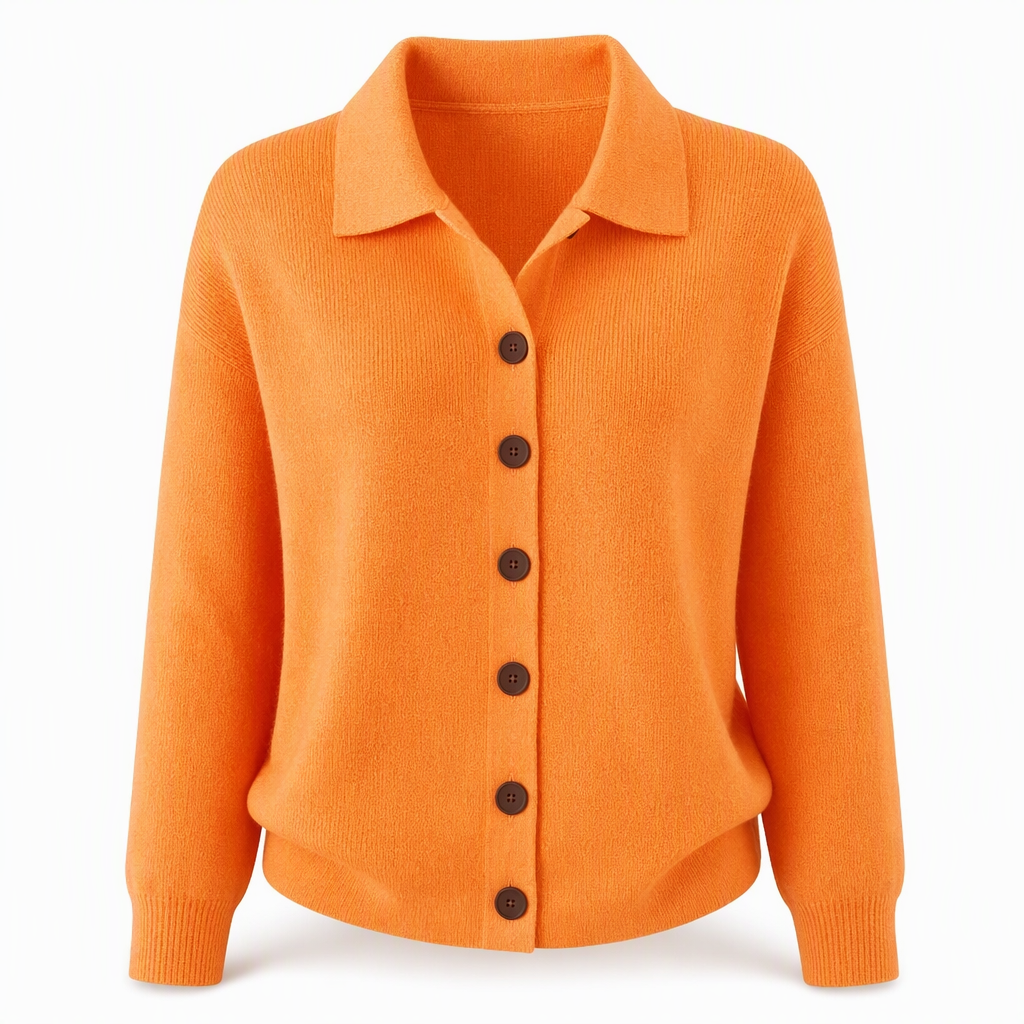 Wilvarne | Damen Strickjacke mit Umlegekragen - Orange - Image 1