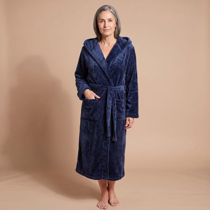 Wilveke | Damen Fleece-Bademantel mit Kapuze - Light Grey - Image 11