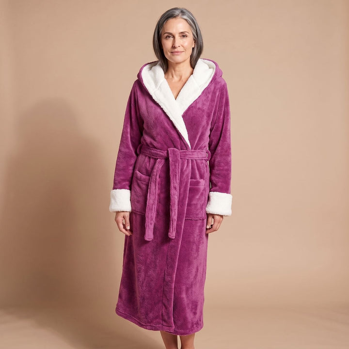 Wilveke | Damen Fleece-Bademantel mit Kapuze - Light Grey - Image 2