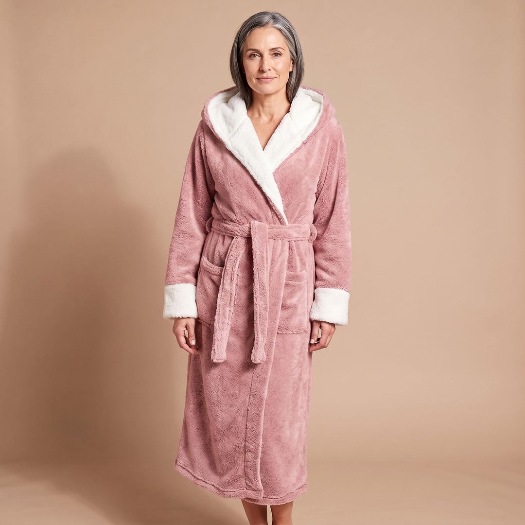 Wilveke | Damen Fleece-Bademantel mit Kapuze - Light Grey - Image 3