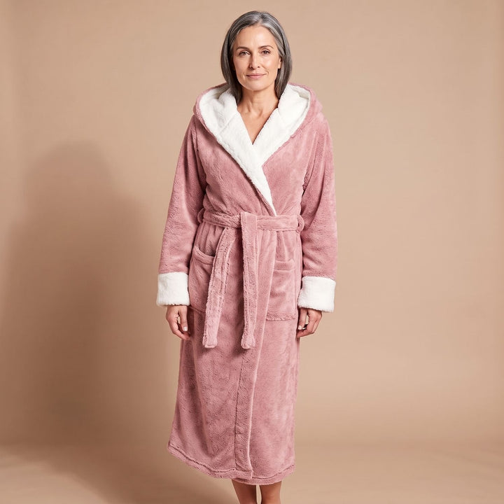 Wilveke | Damen Fleece-Bademantel mit Kapuze - Light Grey - Image 3