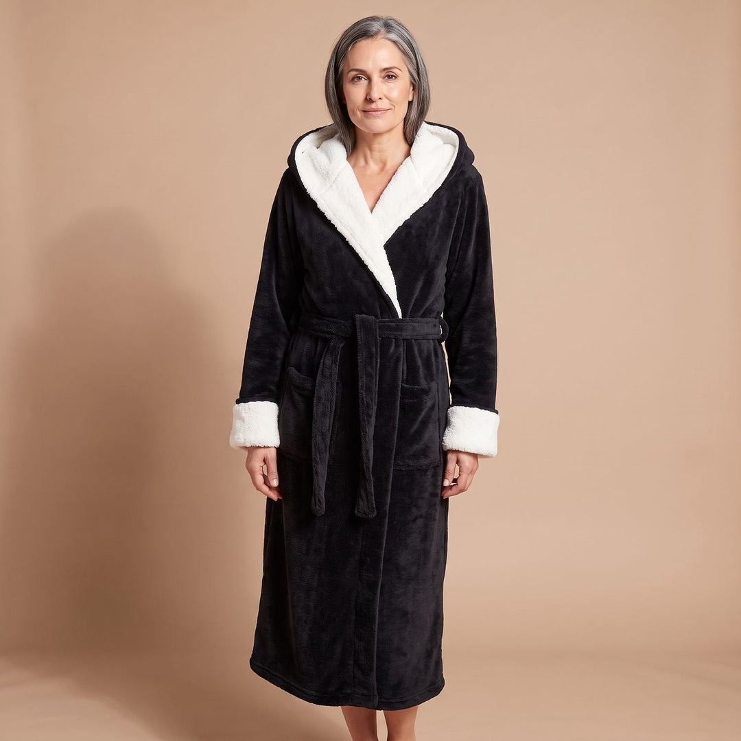 Wilveke | Damen Fleece-Bademantel mit Kapuze - Light Grey - Image 4