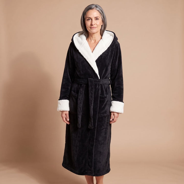 Wilveke | Damen Fleece-Bademantel mit Kapuze - Light Grey - Image 4