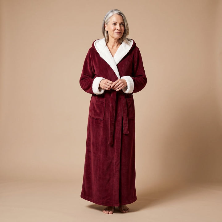 Wilveke | Damen Fleece-Bademantel mit Kapuze - Light Grey - Image 5