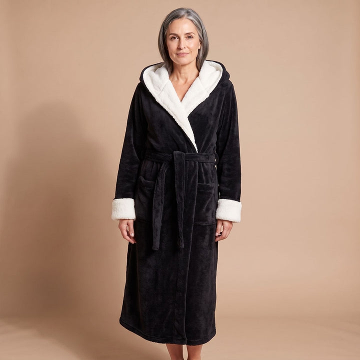 Wilveke | Damen Fleece-Bademantel mit Kapuze - Light Grey - Image 7