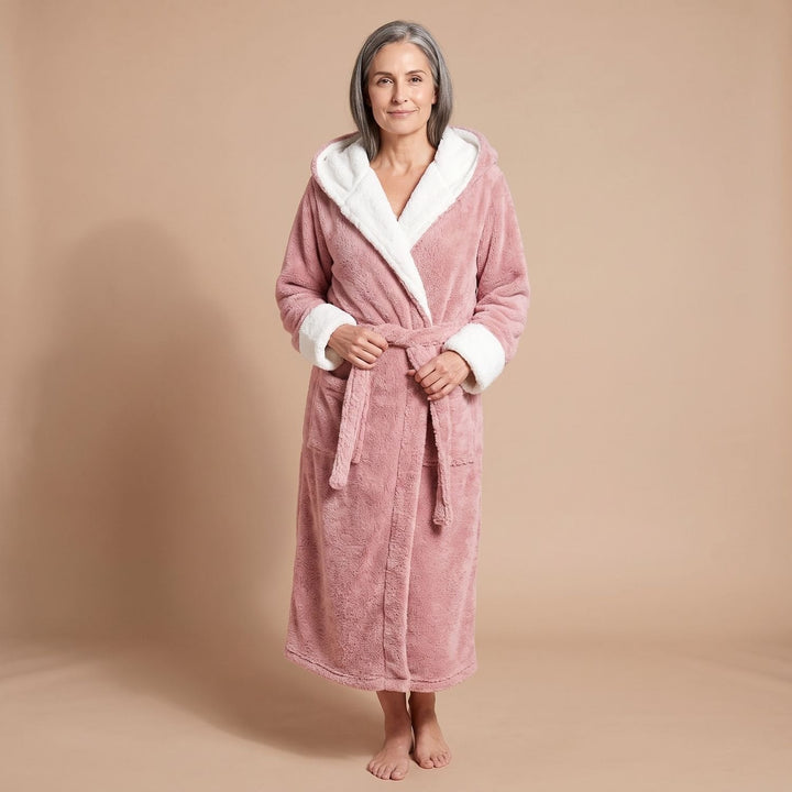 Wilveke | Damen Fleece-Bademantel mit Kapuze - Light Grey - Image 8