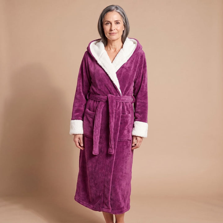 Wilveke | Damen Fleece-Bademantel mit Kapuze - Light Grey - Image 9