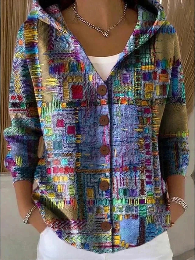 Wilvorne | Damen Strickjacke Gemustert Kapuze - Image 1